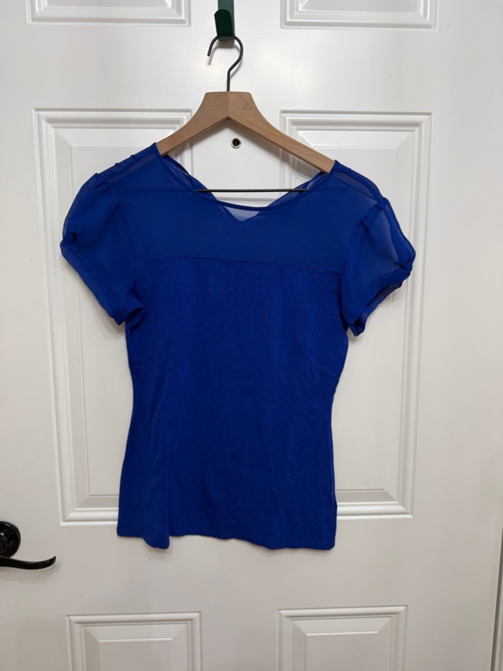 Express Cobalt Blue Short Sleeve Sheer Yoke Camisole
